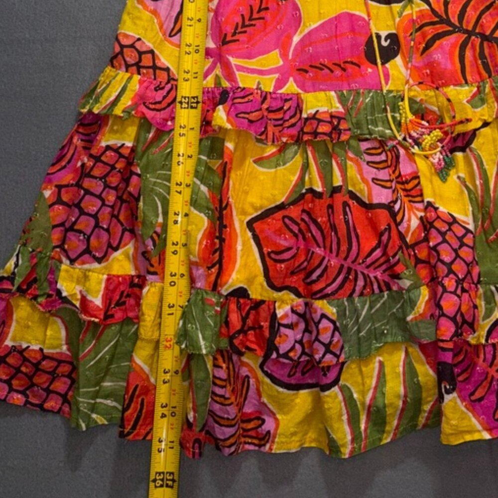 FARM Rio Fruit Dream Ruffle Mini Dress Tiered Tassel Beaded Tropical XS - Picture 13 of 14